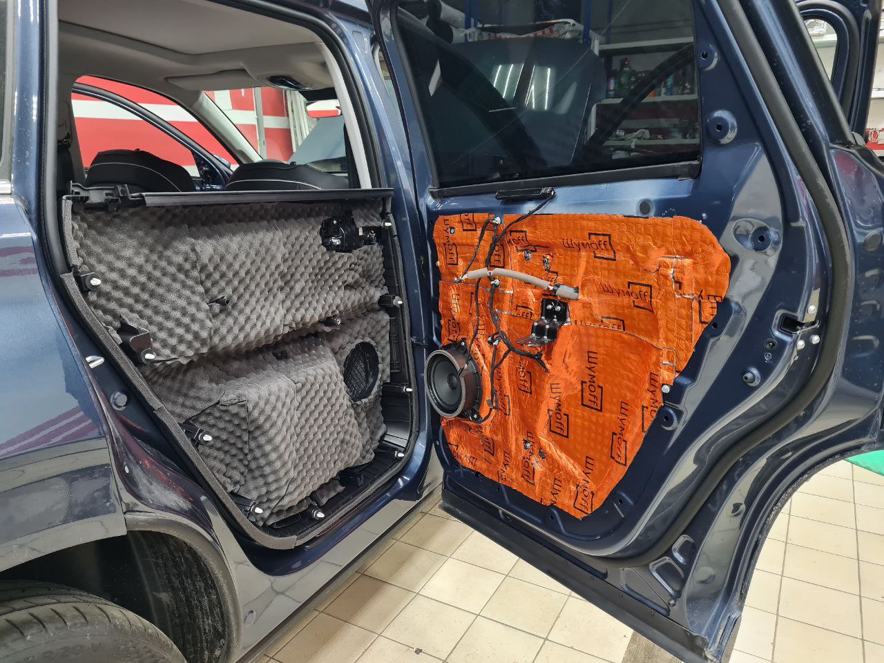 Двери 4 слой шумоизоляция Exeed VX вибро,обшивка вибро+шумопоглотитель+антискрип2